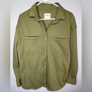 Abercrombie & Fitch Soft A&F Collection Olive Green Fleece Button Up Shirt